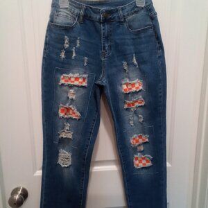 Jeans Wear Denim Jeans Sz. 4 Distressed and Patched orange and white